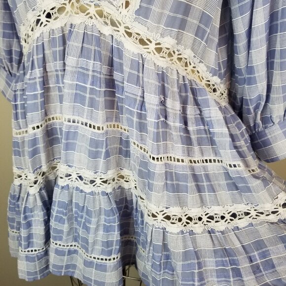 Adorable Free People Light Blue & White Plaid w/Lace Time Out Tunic * Size Med - Picture 5 of 11